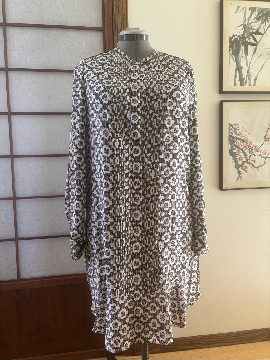 Vguc Tory Burch 100% Silk Shirt Dress Us 10 Navy And White Abstract Print